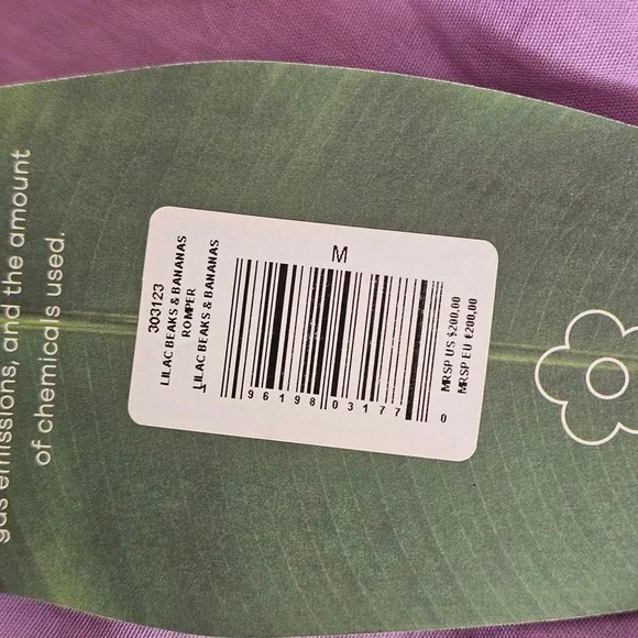 FARM Rio Lilac Beaks & Bananas Romper Puff Sleeve Belted M NWT - Picture 11 of 13